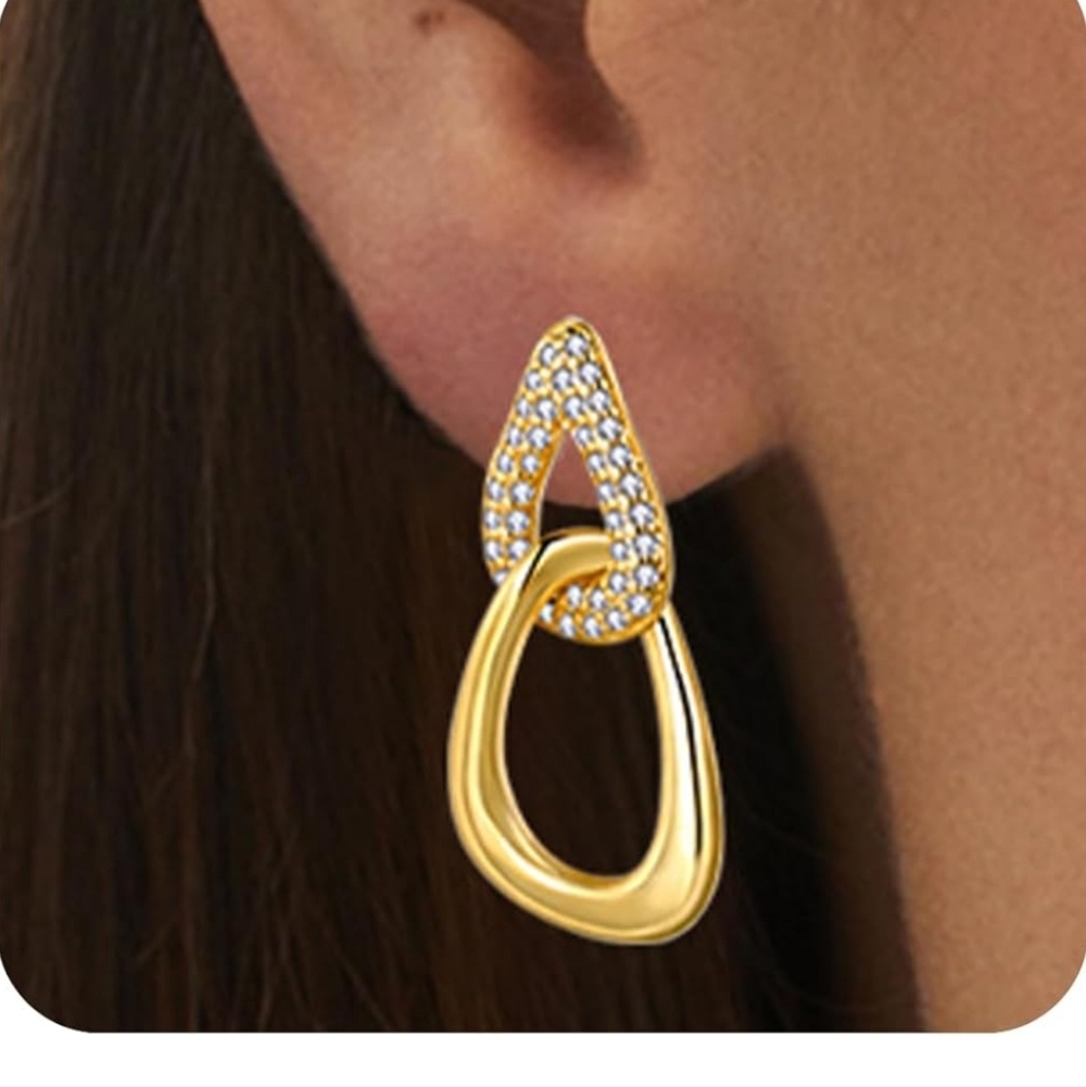 Elegant Gold and Silver Teardrop Earrings - Picture 2 of 6